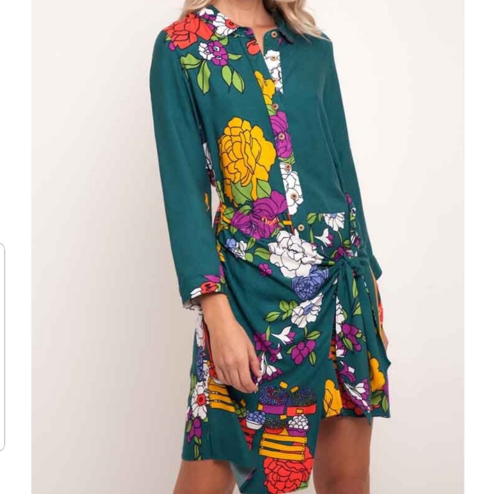 Shirtdress with front tie and wrap detail